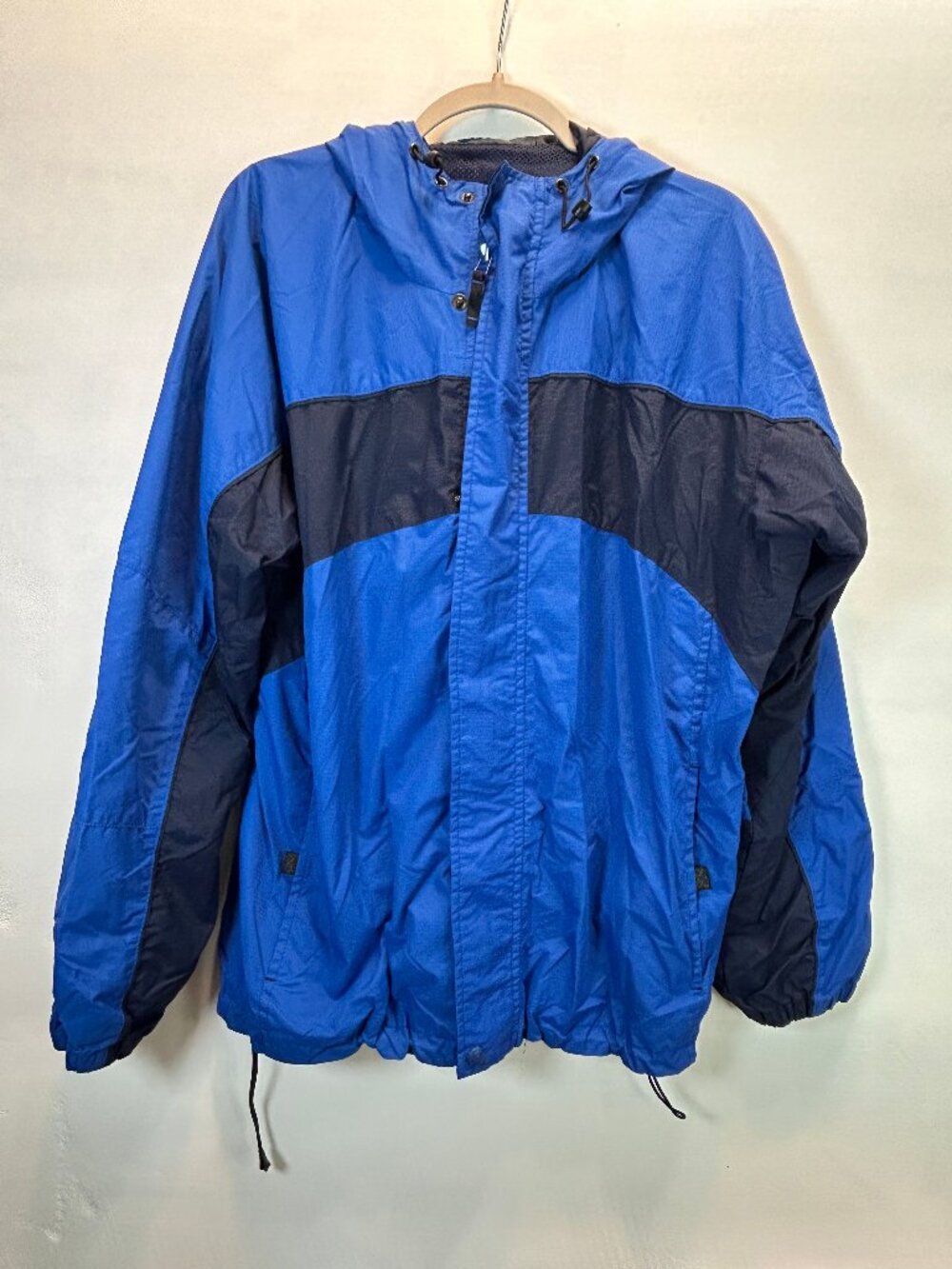 Vintage Columbia Blue&Navy Hooded Windbreaker Mens Large 90s Outdoor Rain Jacket